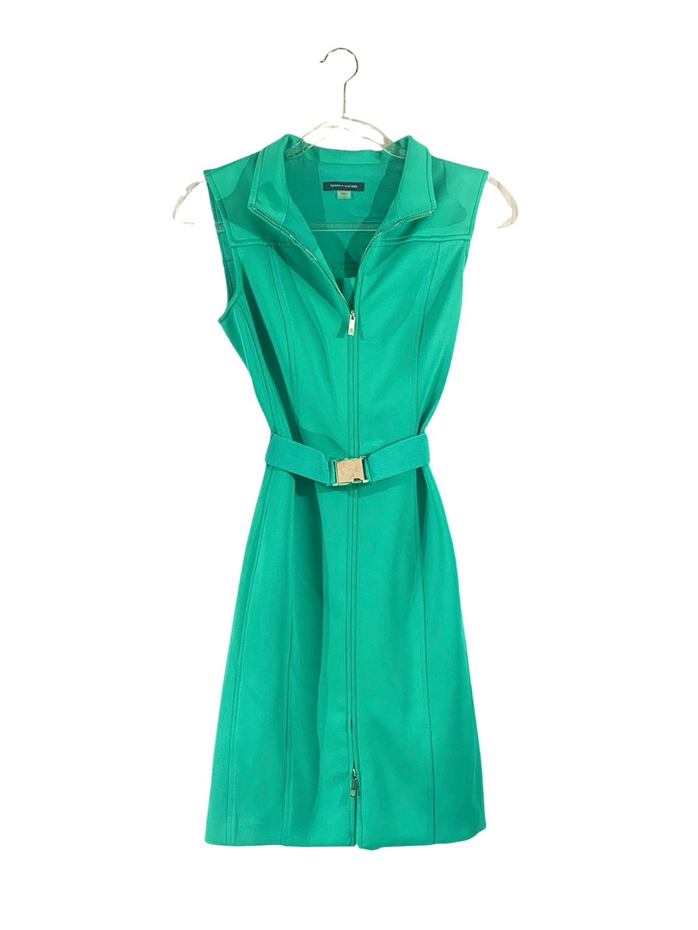 Tommy Hilfiger Emerald Green Sleeveless Scuba Zip Dress with Belt